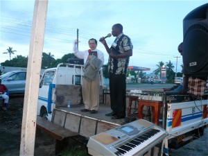Walter preaching in open air crusade in Mombasa, Kenya