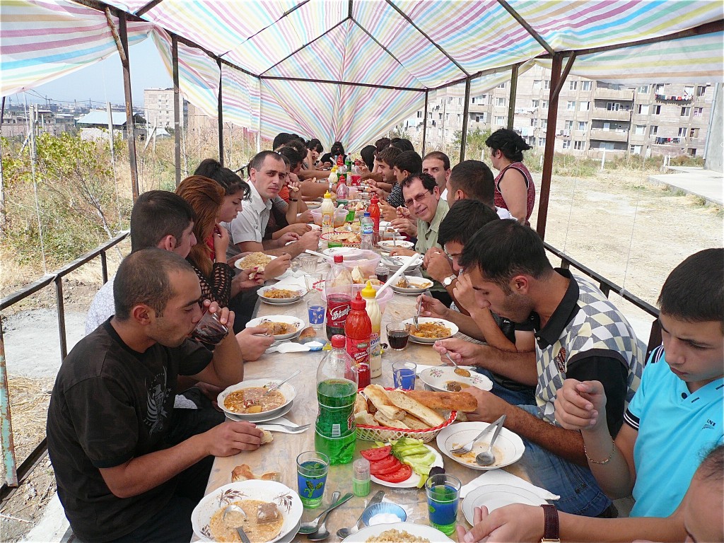 Students eating in Yerevan, Armenia