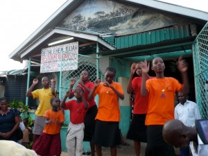 Children sing for open air crusade in Mombasa, Kenya