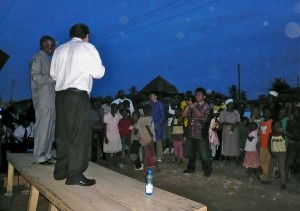 Walter preaching in an open air crusade in Mombasa, Kenya